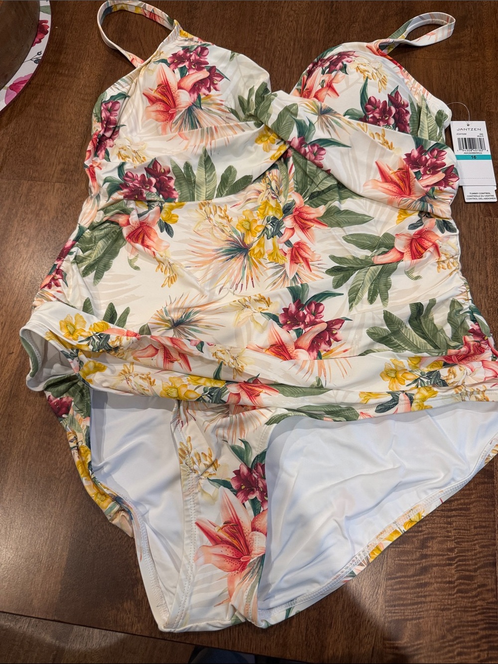 Jantzen Cream Floral One-Piece Swimsuit